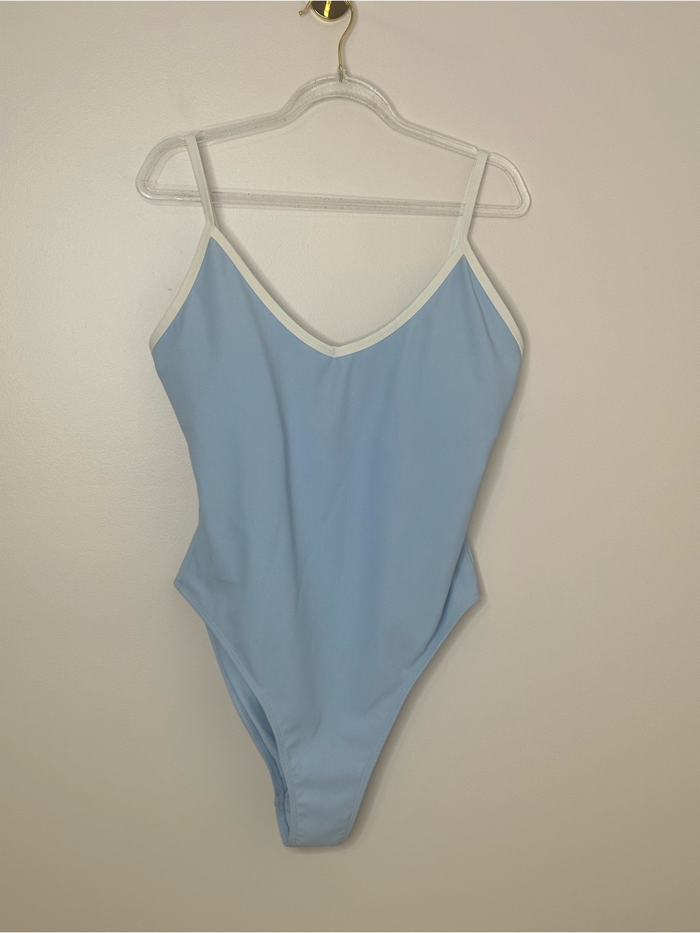Light Blue One Piece Swimsuit Contrast Trim Size L NWOT - Picture 2 of 3
